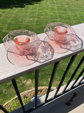 Pink Depression Glass Candle Holders